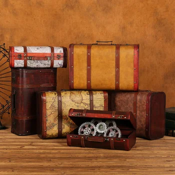 Europos stiliaus medinis lagaminas senovinių papuošalų laikymo dėžutė, langų puošyba, senovinis lagaminas fotografijos rekvizitai