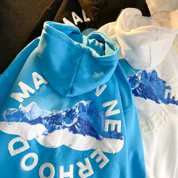 Flocking išsiuvinėti spausdinti hoodie moterų ir vyrų plius vilna paminkštintas atitikimo švarkas mėlynos Tūkstantmečio hoodie sportinę aprangą vyrams
