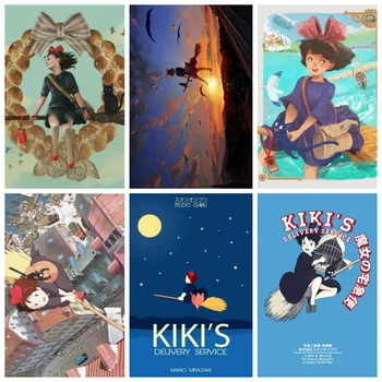 Ghibli Filmų Kiki ' s Delivery Service Anime Plakatai Retro Plakato Užsakymą Namų Puošybai Mados Sienos Plakatas Automobilių Dizaino Tapetai