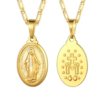 Gpunk stebuklingas medalis pakabukas mergelės marijos karoliai, aukso spalvos, moterų papuošalai Kryžiaus Krikščionių Katalikų religinės colar karoliai