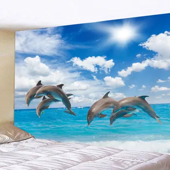 Gražus Jūros Delfinų Sienos Gobelenas Kabinti 3D Vandenyno Didžiosios Bangos Sienų Apdailai Jogos Kilimėlis Iškylą Antklodė Paplūdimio Rankšluostį staltiesė
