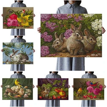 Gyvūnai Triušių Gėlės, Paukščiai, Plakatai Sienos Nuotraukas Kambarį Namų Dekoro Šiaurės Plakatas Sienos Meno Tapybos Drobės Neįrėminti