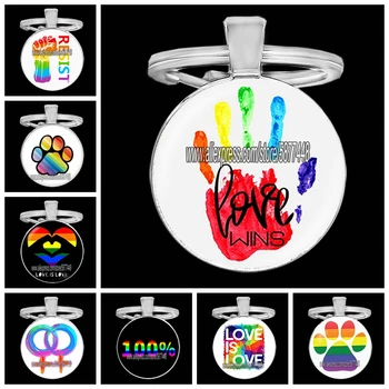 Gėjų, Lesbiečių Paradus Vaivorykštė Stiklo Cabochon Keychain Automobilių Key Chain paketų prižiūrėtojų raktinę Keychains LGBT Papuošalai Unisex