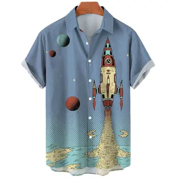 Havajų Marškinėliai Raketų Spausdinti Camisas De Verano Para Hombres Harajuku Animacinių Filmų Marškinėliai Vyrams Aukštos Kokybės Naujas Vasaros Vyrų Drabužiai