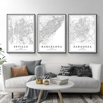 Ispanijos Miesto Žemėlapį, Barselonoje, Madride, Malagoje Sevilijos 