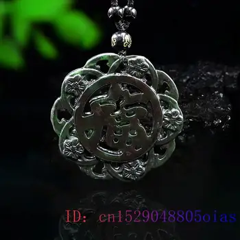 Jade Fu Pakabukas Mados Bižuterijos Karoliai Amuletas Kinijos Juodas Žalias Raižyti Dovanos, Žavesio Gamtos