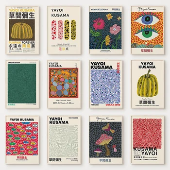 Jajoi Kusama Abstraktaus Meno Plakatas Japonijos Spausdina Drobė Paveikslų, Eklektiškas Paroda Sienos Meno Nuotrauką Namų Puošybai