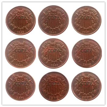 JAV (1865-1873) 9pcsTwo Centų 100% Vario Monetas