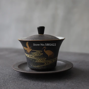 juoda keraminiai indai gaiwan teaup Kung fu arbatos rinkiniai 130ml