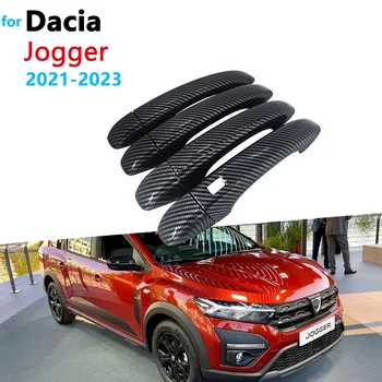 Juodos spalvos Anglies Pluošto Tvirtas Durų Rankena Padengti Dacia Jogger 2021 2022 2023 Automobilio Išorės Papuošti Optikos Reikmenys, Lipdukai