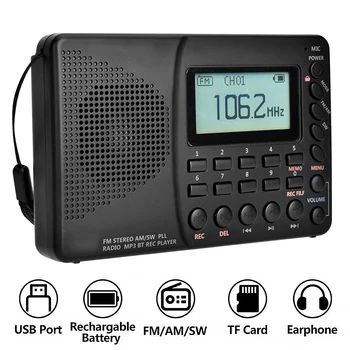 K-603 pilna juosta radijas, diktofonas AM, FM, SW kišenėje trumpųjų bangų FM stereo Garsiakalbis radijo palaiko TF kortelė USB rec diktofonas miego metu