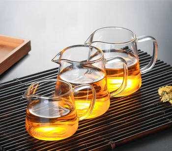 Karščiui atsparios, skaidraus stiklo arbatinukas tikroji taurė cha hai,rankų darbo kung fu arbatos puodeliai teaset gongdao Taškų arbatos ware su rankena