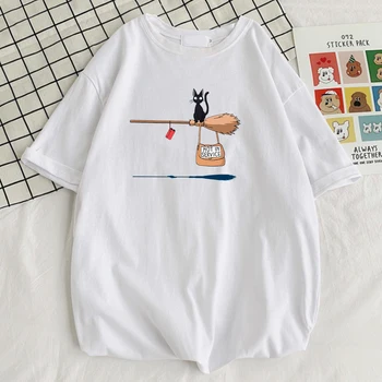 Kawaii Juoda Katė Ant Stebuklinga Šluota Spausdinti Vyrų Marškinėlius Stilius Kokybės Marškinėlius Mados Kvėpuojantis T-Shirts Paprastumo Slim Mens Viršų