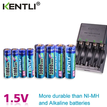 KENTLI 8pcs 1,5 v aa aaa baterijos, Li-ion Li-polimero Ličio baterija + 4 slots AA AAA ličio li-ion Smart Įkroviklis