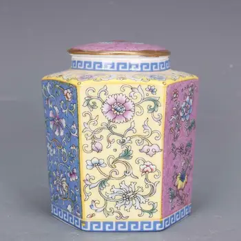 Kinijos Spalvos Porceliano Emalio Puodą Gėlės Jar Arbatos Caddy 3.9