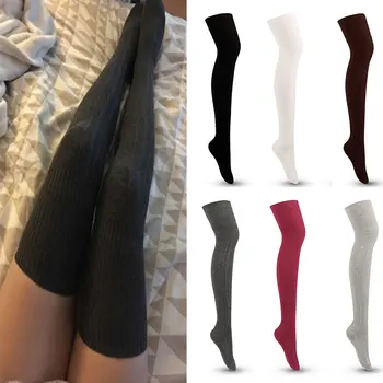 Kojinės Kojų Šilčiau Moterų kojinės dryžuotas vientisos spalvos kojinės medvilnės megzti over-the-knee kojinių Mezgimo Aukštos Kojinės Visas Rungtynes