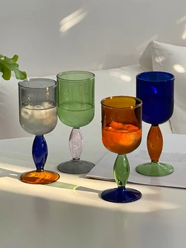 Korėjos Spalvoto Stiklo Vyno Taurė Šampano Raudonojo Vyno Spalvų Kontrastas Goblet Juokinga Dizaino Meno Taurės Apdailos Taurė Vyno Goblet