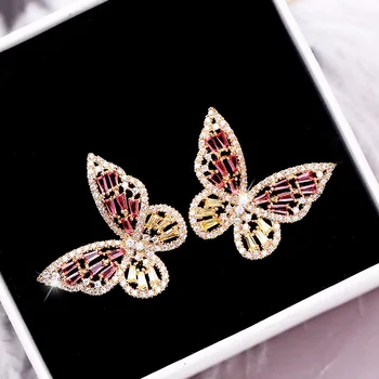 Korėjos tuščiaviduriai drugeliu auskarai sidabro adata kubinis cirkonis vabzdžių stud auskarai moterims prabangių vestuvių papuošalai prekės auskarai