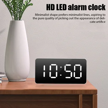 LED Laikrodis-Žadintuvas su Veidrodžiu Stalo Laikrodis Temperatūros Skaitmeninis Displėjus Laikrodis USB Elektroninių Atidėti Žadintuvo Laiką, Naktį Šviesos Vaikas