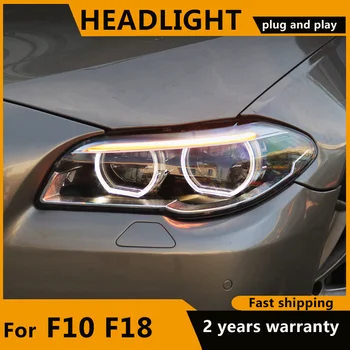 LED Žibintas BMW F10 F18 Žibintai 2010-2017 520i 525i 530i 535i 540i F11 Visi LED Angel eye priekinis žibintas DRL Auto Priedai