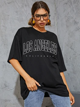 Los Andželo Miesto Gatvių Spausdinti Marškinėliai Moterims Prarasti Negabaritinių Marškinėliai Aukštos Kokybės Medvilnės, Trumpomis Rankovėmis Vasarą Kvėpuojantis Viršūnės