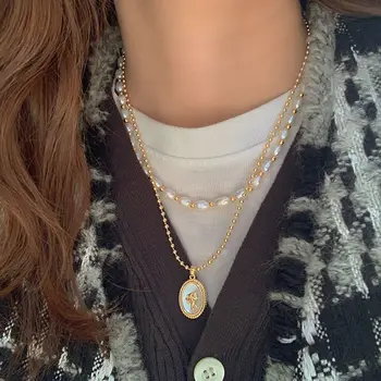 Mados Grandinės Perlų Vėrinį Moterims Kelių Sluoksnis Baroko Perlas Metalo Žavesio Pakabučiai, Karoliai Choker Granulių Grandinės Juvelyrikos Dovanos