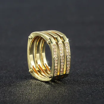 Mados Populiarus Aukso chromu padengtas Trijų Sluoksnių Cirkonis Žiedai Vyrams, Moterims, Vestuvių Juostoje Vestuvinis Žiedas Kelių aukštų Žiedai, Papuošalai
