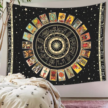 Mandala Taro Kortų Gobelenas Varantys Zodiako, Astrologija Diagramą ir Majoras Arcana Taro Saulės ir Mėnulio Sienos Kabo Namų Dekoro