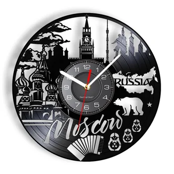 Maskvos miesto panoramos Derliaus Sieninis Laikrodis rusų Kultūros Vasilijus ' s Cathedral Matryoshka Lėlės Lokys Vinilo Įrašas naktinė lempa Iliustracijos