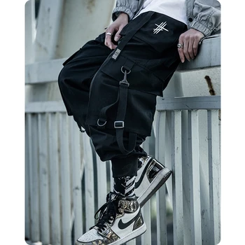 michalkova Desantininkas Japonijos karinių Vyrų Juoda Poilsiu Mens hip-hop Kišenės Ankel Krovinių Kelnės Vyrams Streetwear Kelnės Atsitiktinis
