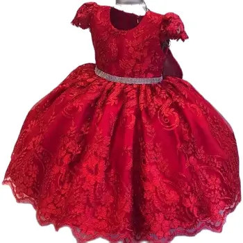 Mielas Raudono Tiulio, Nėrinių Kūdikių, Mergaičių Suknelės Satino Lankas Oficialią Dėvėti Inscenizacija Šalis, Chalatai Kūdikio Pirmojo Gimtadienio Suknelė Bžūp Rankovėmis