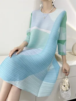 Miyake plisuotos suknelė moterų skaitmeninio spausdinimo klostuotas sijonas vidutinės trukmės laisvi atsitiktinis plisuotos suknelė