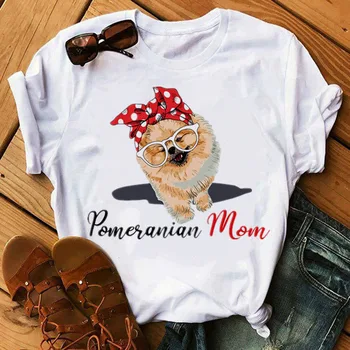 Moterų Marškinėliai Topai Pomeranijos Mama Marškinėlius Šuo Harajuku aš Myliu Mama, T-marškinėliai Moteriška Vasara O-kaklo trumpomis Rankovėmis Marškinėliai, Drabužiai