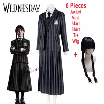 Moterų Trečiadienis Addams Cosplay Kostiumų Mokyklos Mergaičių Nevermore Akademijos Vienodai Tiktų Šeimai Carvnival Šalies Drabužių Ir Perukas