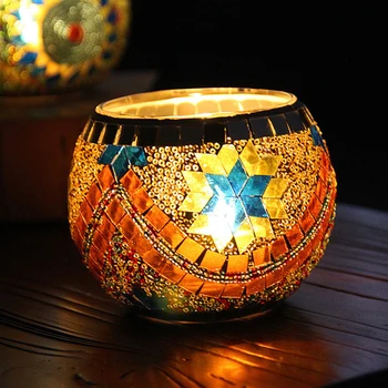 Mozaika, Stiklo Žvakidė Maroko Kūrybos Stiliaus Žvakių Laikiklis Romantiška Vakarienė Žvakių Šviesoje Baras Namų Restoranas Apdaila