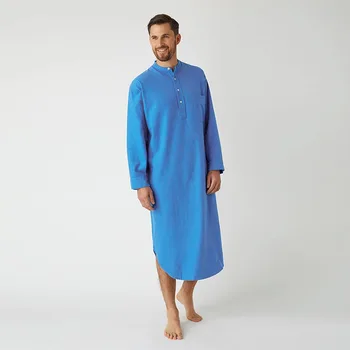 Musulmonų Vyrų Sleepwear Pižama Pižamą Ilgomis Rankovėmis Mygtuką Kietieji Ilgai Marškinėliai Sleepwear Mens Mygtuką Antkaklis Arabų Skraiste Pijamas Vyras