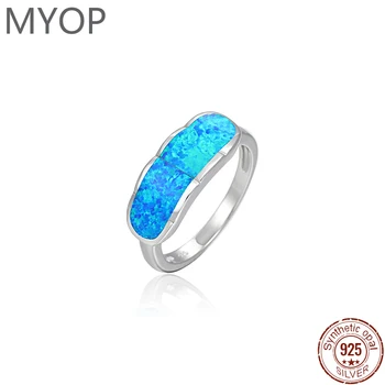 MYOP Tiesa, 925 Sterlingas Sidabro Opalas Žiedas Geometrinis Dizainas Mėlyna Sintetinis Opalas laimingas Žiedas Mados Tendencija
