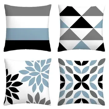 Mėlynos spalvos juoda ir balta paprastų geometrinių užvalkalas, gyvenamasis kambarys sofos, pagalvėlės dangtis, 60x60 gali būti pritaikyti, namų apdaila