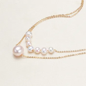 Natūralūs Gėlavandenių Perlų Dvigubo Sluoksnio Superposition Karoliai Paprastu būdu 18K Aukso Papuošalai Moterims