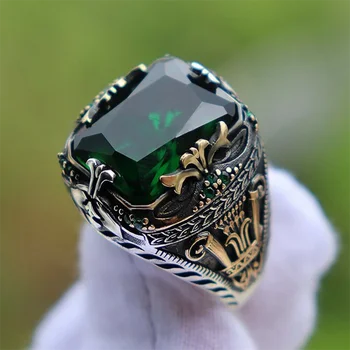Naujas Inkrustacijos Smaragdas Vyrų Prabangus Žiedas Asmenybės Šviesą Valdinga Asmenybė Žiedas Dalyvauti Pokylių Šaliai, Papuošalai