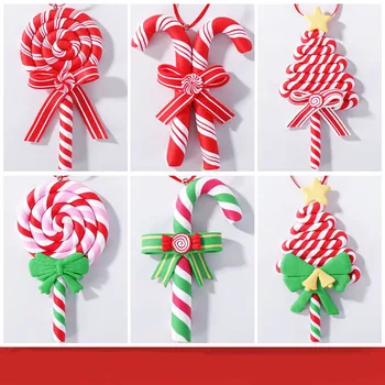 Naujas Kalėdų Imituojamas Minkštas Molis Saldainis Raudona Balta Candy CaneTree Pakabukai, Papuošalai Kalėdų Lauko Namo Šalis Deco 2023