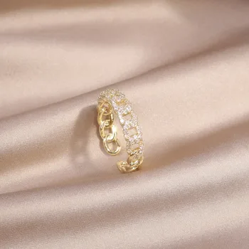 Naujas mados juvelyrikos 14 KARATŲ tikru auksu padengtą cirkonis tuščiaviduriai geometrinis žiedas elegantiškas moterų atidarymo reguliuojamas dienos darbo priedai