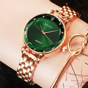 Naujas NAIDU Rose gold Moterų Laikrodžiai Ponios Apyrankę Žiūrėti vyriški kvarcas suknelė laikrodį atsitiktinis feminino reloj mujer kol saati
