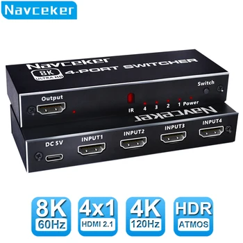 Navceker 8K HDMI 2.1 Switcher Selektorių 4K HD 120Hz Switch HDMI Splitter 4 1 Iš 3 1. už nešiojamas KOMPIUTERIS Perjungti TV Box PS5
