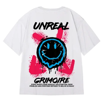 Negabaritinių T Shirts Šypsena Nereali Grimoire Print T-shirt Hip-Hop Medvilnės Pusė Rankovių Viršūnes Tees Atsitiktinis Vasaros Drabužių Lašas Laivybos