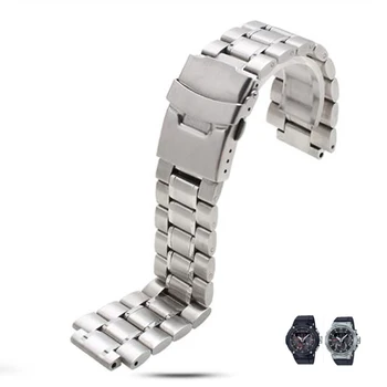 Nerūdijančio plieno watchband už Casio G-SHOCK GST-B200 GST-B200D Serijos laikrodžiai vyriški dirželis 24*16 mm rankena pabaigos sidabro juoda apyrankė