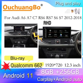 Ouchuangbo Automobilio Radijo Multimedijos Už 12.3 colių RHD Audi A6 C7 S7 S6 A7 RS6 RS7 