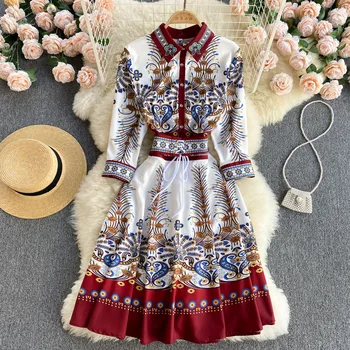 Palace Stiliaus Suknelė 2021 Naujas Vasaros Moterų Retro Spausdinti Dizainas Poliesteris Atsitiktinis Varčias-LINE Derliaus Šalis Suknelė Plius Dydis