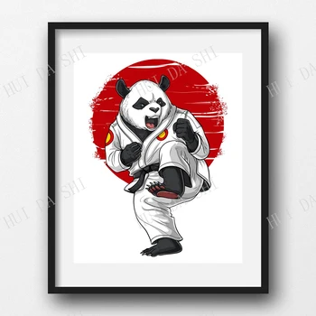 Panda Bear Karatė Drobės Plakatas - Taekwondo Ninja Art Print - Bokso, Kung Fu Sienų Dekoras - Kovos Menų Plakatas
