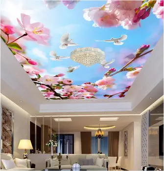 Pasirinktinius nuotraukų 3d tapetai, lubų freskos Gražių gėlių ir balti balandžiai kambarys tapybos 3d sienų freskomis tapetai, sienų ir 3 d
